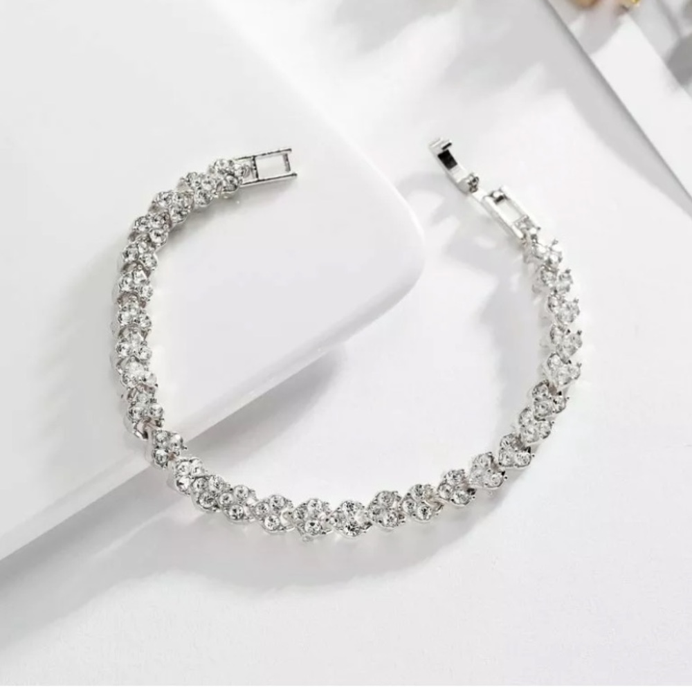 2-New-Silver CZ Zircon Crystal Bangle Bracelet
